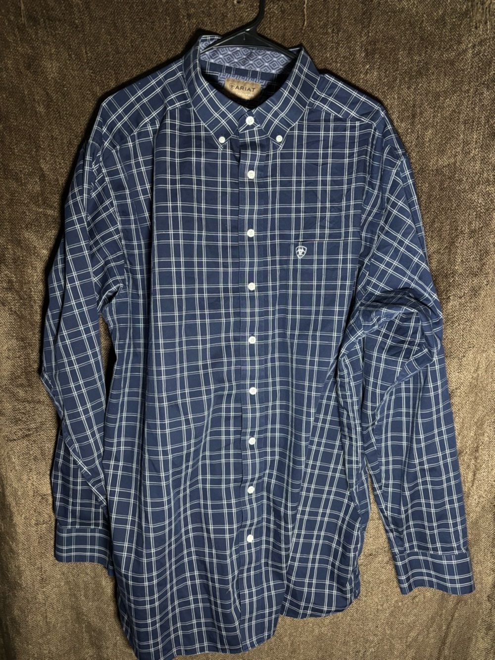 Ariat Navy and White Plaid Button-Down Shirt